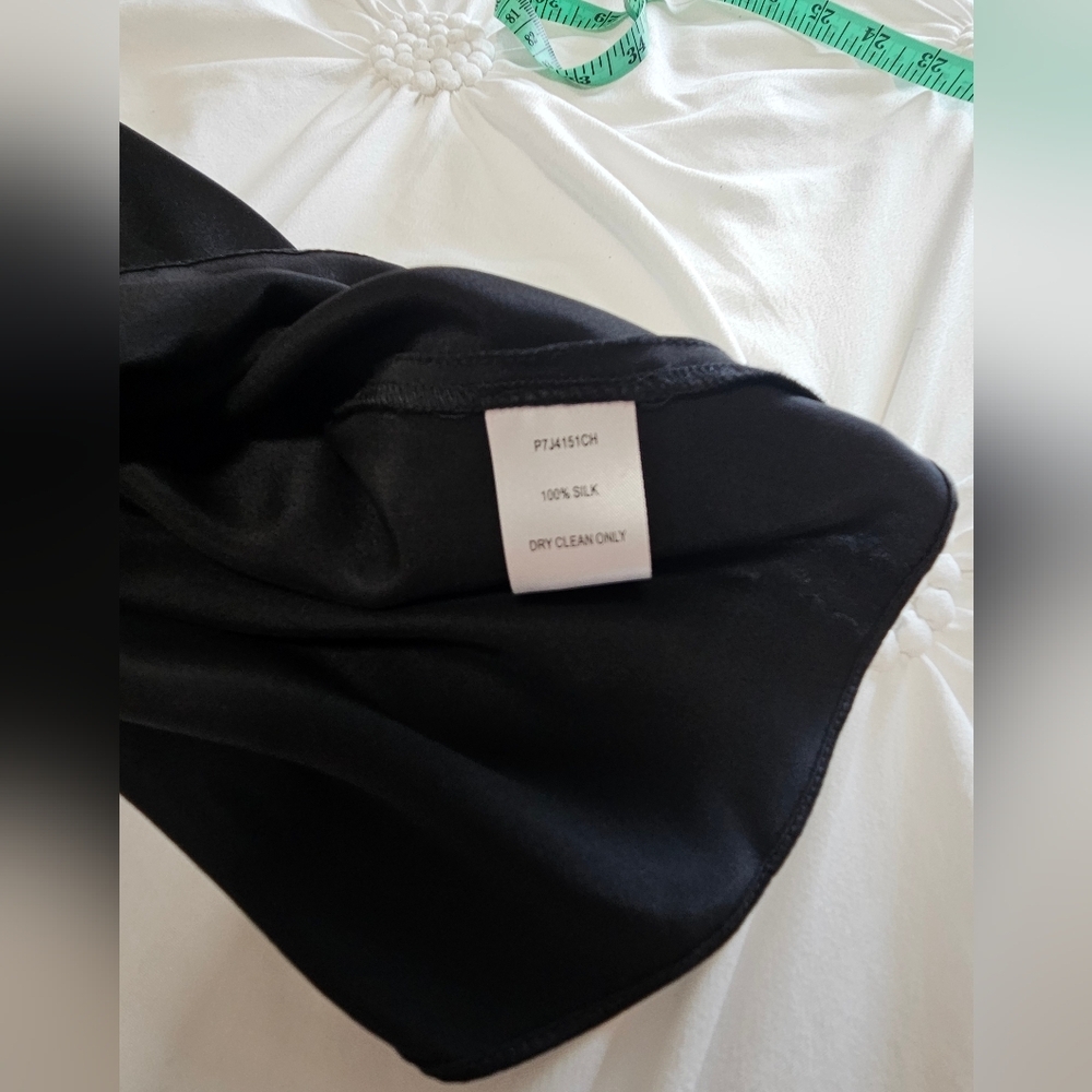 Parker Sonelle Mock-Neck Cold-Shoulder Silk Satin Blouse Color Black - Picture 8 of 9